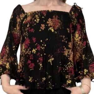 Wilfred Talence Floral Chiffon Blouse Black and Multicolour US S